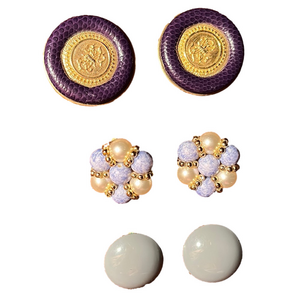 Vintage Purple, blue, and gray clip on earrings Three pairs